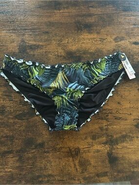 Victoria's Secret Black Bikini Bottom with Green & Teal Leaf Print
